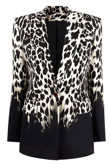 Black Leopard Print Satin Peak Lapel Women Prom Blazer